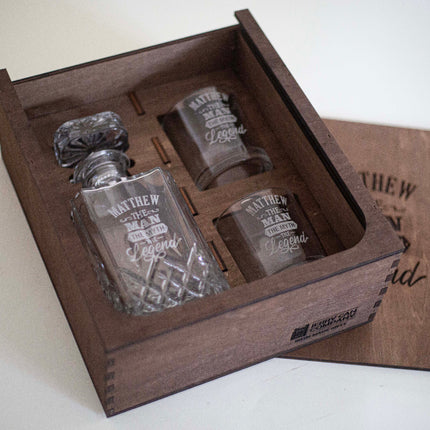 Ornate Decanter & Glassware Wooden Box Set
