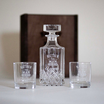 Ornate Decanter & Glassware Wooden Box Set